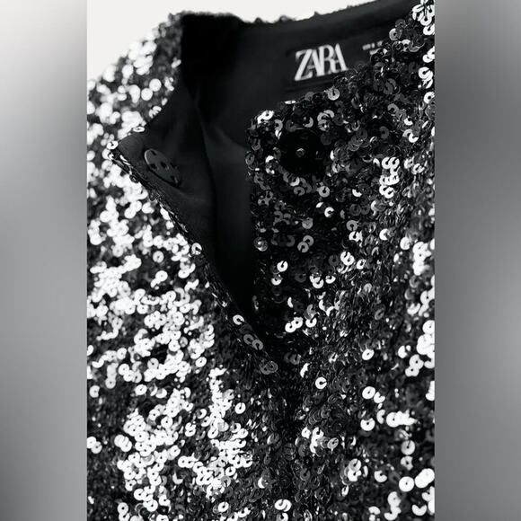 Zara Silver Sequin Blazer Size Small - Picture 6 of 11